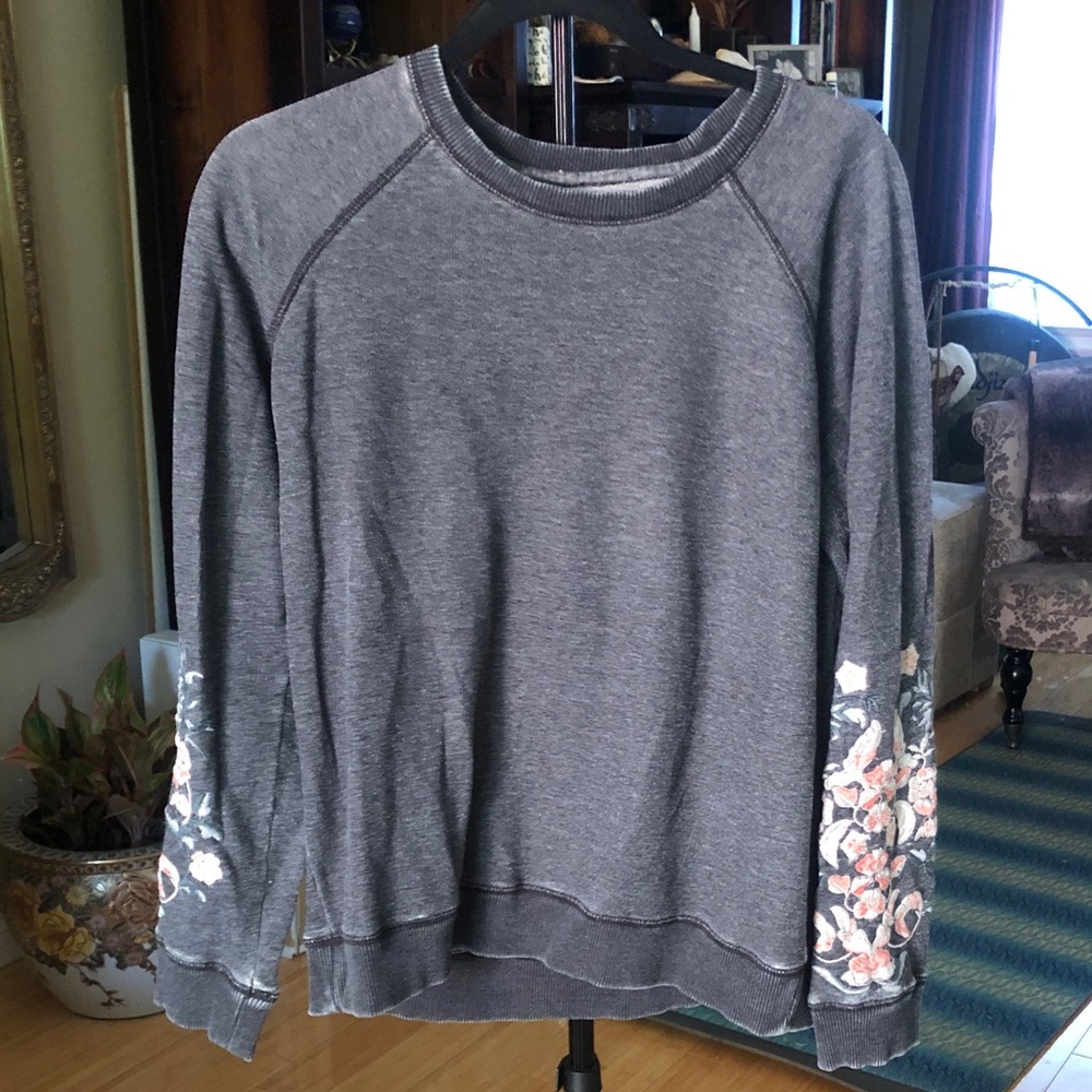 LUCKY BRAND Gray Floral-Sleeve Pullover Sweatshirt - Women